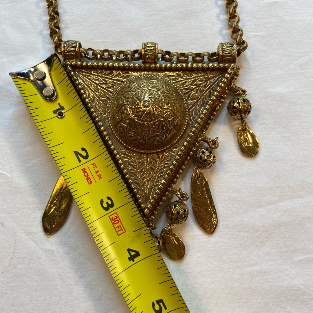 Statement Necklace, Large Triangle Decorated W/Be… - image 4